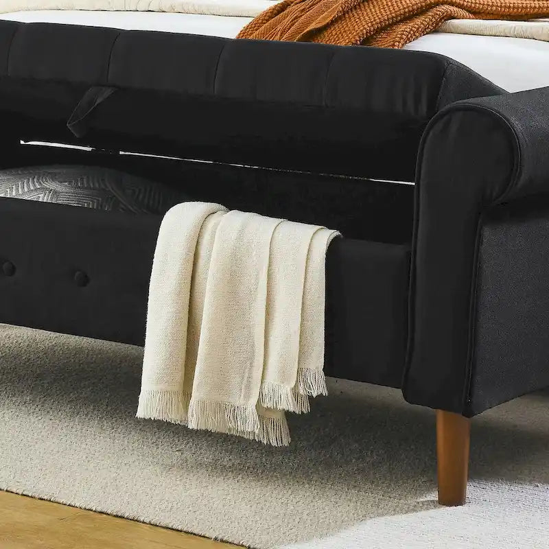 Banc de rangement capitonné à boutons pour chambre à coucher, pouf moderne en tissu