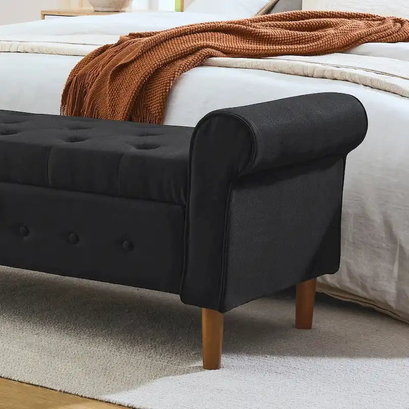 Banc de rangement capitonné à boutons pour chambre à coucher, pouf moderne en tissu
