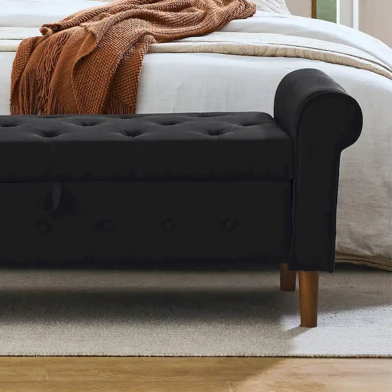 Banc de rangement capitonné à boutons pour chambre à coucher, pouf moderne en tissu