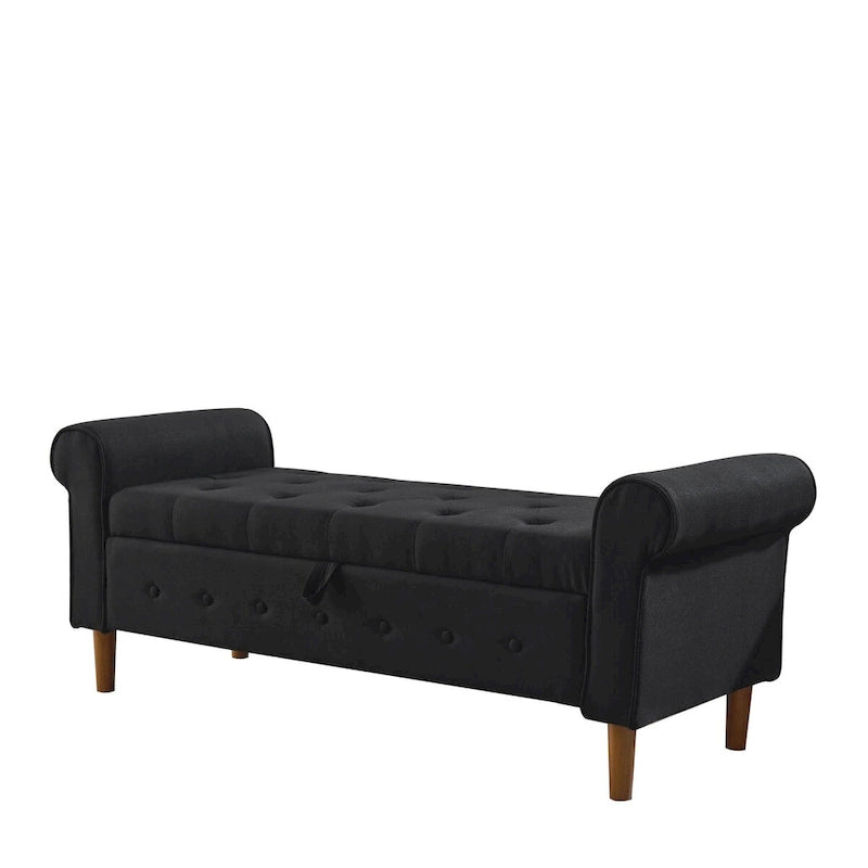 Banc de rangement capitonné à boutons pour chambre à coucher, pouf moderne en tissu