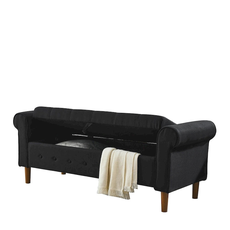 Banc de rangement capitonné à boutons pour chambre à coucher, pouf moderne en tissu