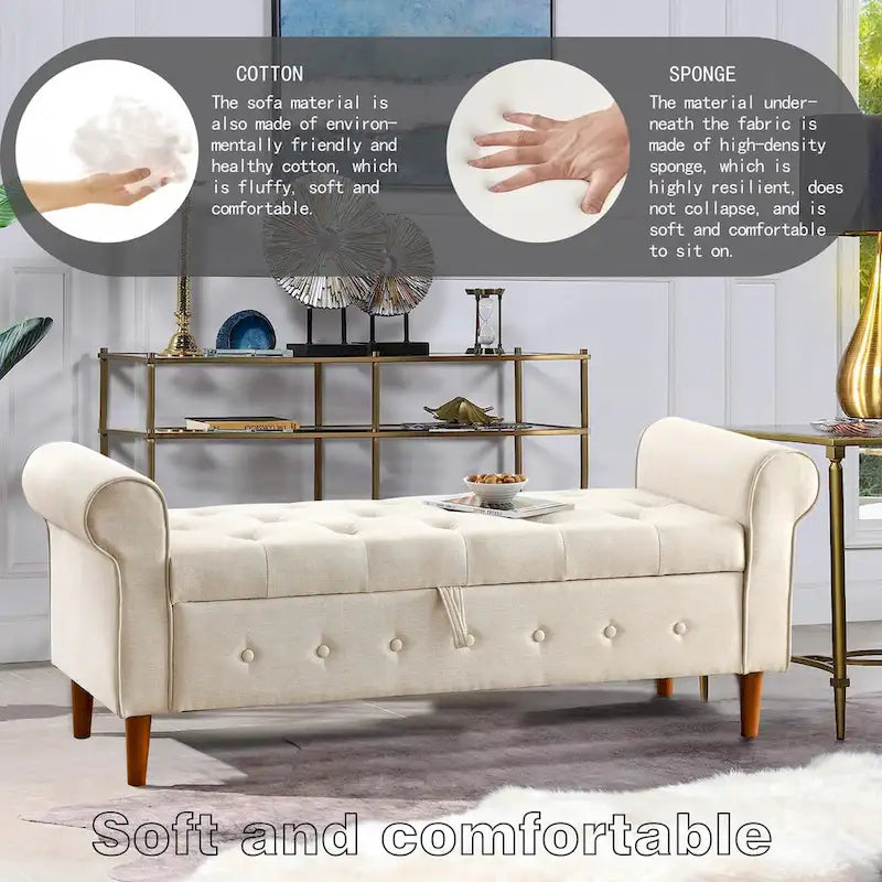 Banc de rangement capitonné à boutons pour chambre à coucher, pouf moderne en tissu